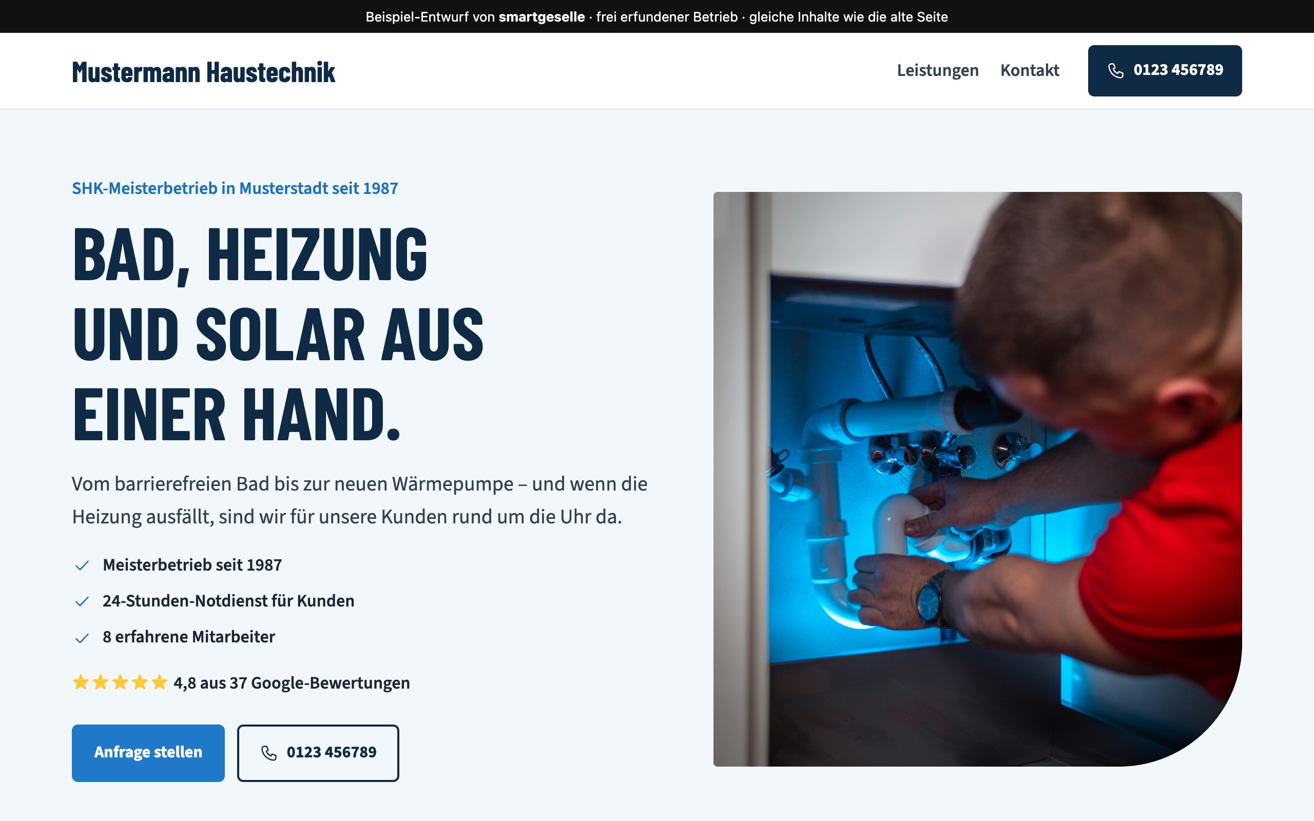 Die neue Beispiel-Seite am Computer